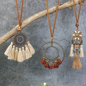 Boho Tassel Pendant Necklaces‎ 3pcs Boho Ethnic Long Sundry Colors